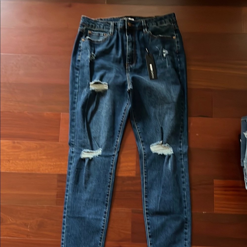 Fashion Nova Dark Blue Distressed Jeans